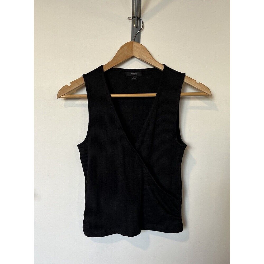 J Crew Black Ribbed Faux Wrap Sleeveless Top Size Small